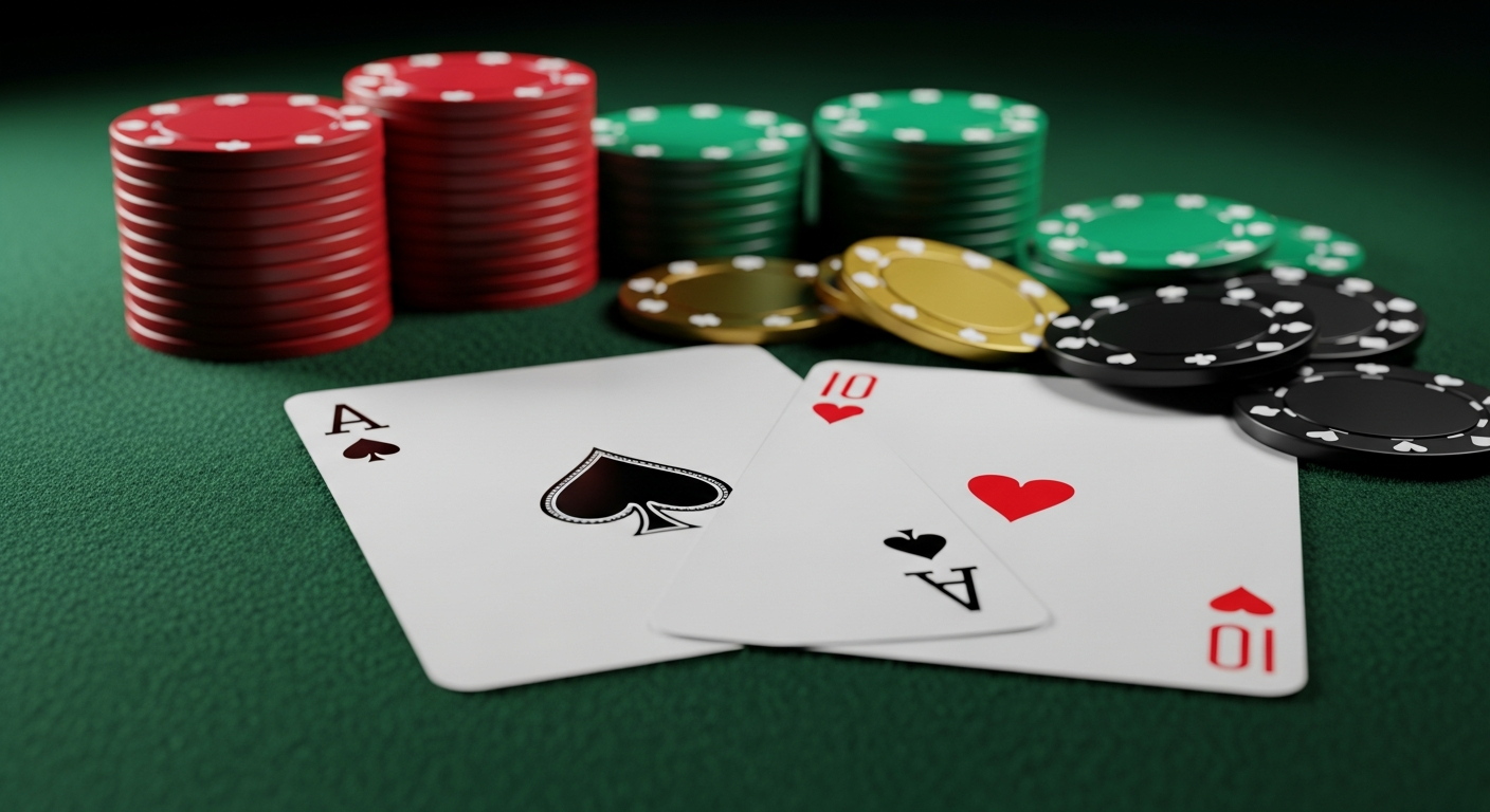 Cartas y fichas de blackjack representando probabilidades y estadísticas del juego