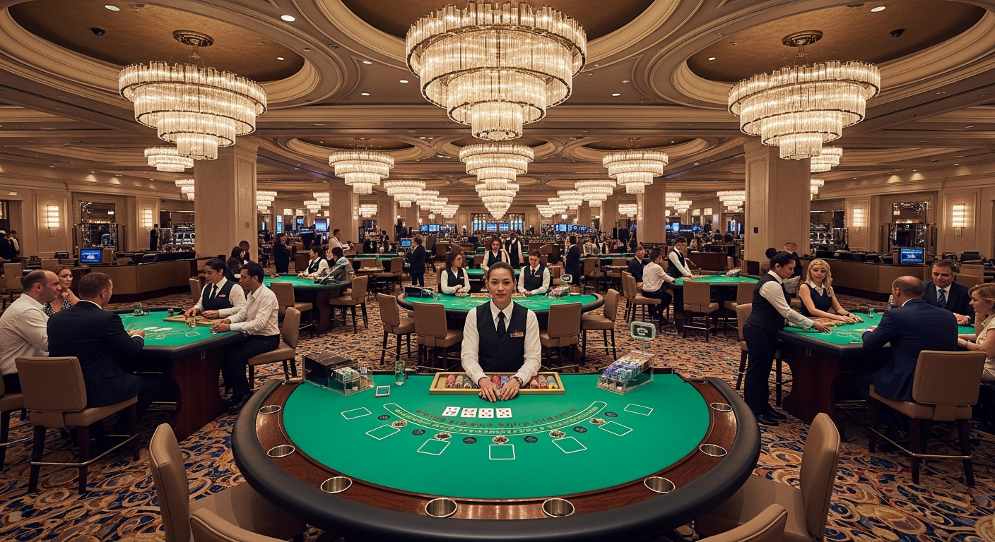 Múltiples mesas de blackjack en casino de lujo con diferentes variantes disponibles